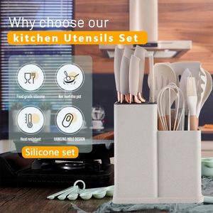 Heat Resistant <b>Kitchenware</b> 19 Pieces Non Stick Silicone Cooking Utensils Set With Knife Set Chopping Board and Holder - Product Image 2