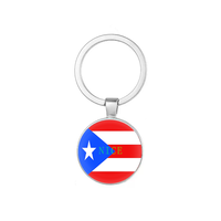 Porte-clés imprimé double face avec motif du drapeau de Porto Rico, porte-clés rond en alliage et verre pour souvenir touristique