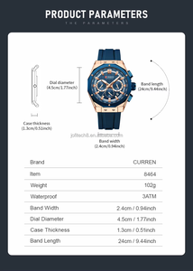 นาฬิกาข้อมือผู้ชาย CURREN 8464 แบรนด์หรู สายซิลิโคน เรืองแสง กันน้ำ นาฬิกาสปอร์ต ควอตซ์ โครโนกราฟ พร้อมวันที่ - Product Image 6