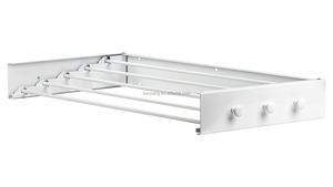 Séchoir à linge <span class=keywords><strong>mural</strong></span> pliable de 100 cm à 6 tiges, résistant à la rouille, avec 6 crochets ronds, gabarit de perçage pour salle de bain, support de suspension - Product Image 2