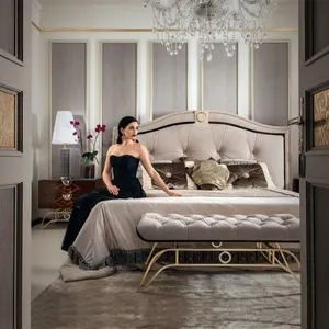 อิตาเลี่ยน Designer Royal สไตล์โมเดิร์นไม้ผ้าเตียงคู่ที่กำหนดเองห้องนอนชุด