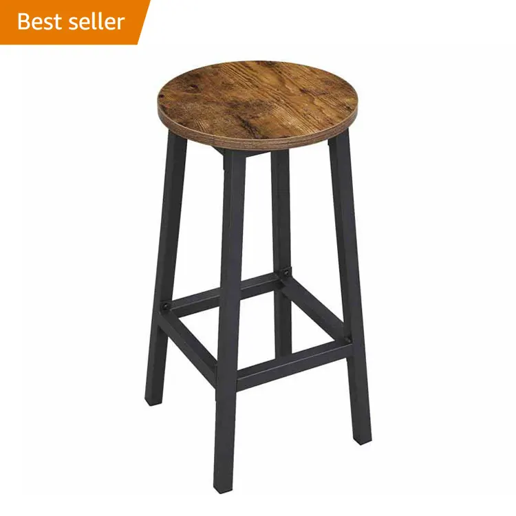 VASAGLE-taburetes de Bar de diseño Industrial, silla de madera alta con marco de acero de 25,6 pulgadas, estilo rústico, color marrón, para cocina y comedor