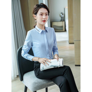 Blue Long Sleeve Shirt With Black Pants Set For Airline Uniform Business Work Wear Fall 2025 - Product Image 1