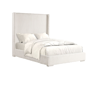 Meubles de chambre à coucher, couleur blanche, style moderne luxueux, lit capitonné 1 place, tissu en fourrure chenille, matelas prêt à l'emploi - Product Image 6
