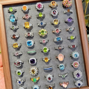 Anneaux en argent 925 en gros avec pierres naturelles, design ethnique, bijouterie artisanale pour cadeau - Product Image 1