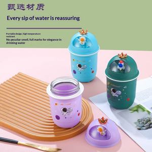 Vaso de Vidrio de Doble Capa con Diseño de Dibujos Animados, Antiderrames, Aislamiento Térmico, Tapa con Pajita Deportiva, Vaso de Agua Universal para Bebés y Niños - Product Image 3
