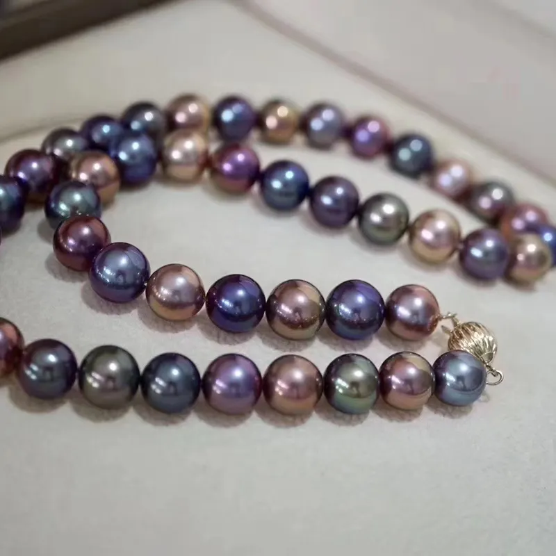 Zhuji Großhandel Triple Eine natürliche große Perlenkette, mehrfarbige Edison perlen, 14 Karat Gold verschluss