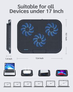 Support de refroidissement pour ordinateur <span class=keywords><strong>portable</strong></span> refroidi par air ABS, 3 ventilateurs, pour ordinateurs portables de 12 à 17 pouces, support de refroidissement réglable en hauteur, 2 ports USB, support de téléphone - Product Image 3