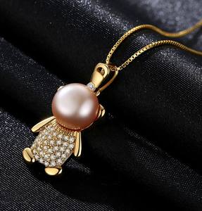 S925 שרשרת זהב מצופה טדי דוב תליון שרשרת - Product Image 2