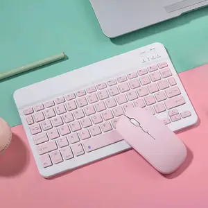 Miniteclado inalámbrico para teléfono móvil, teclado Klavye, ratón y Combos recargables BT para Ipad e IOS, Color rosa