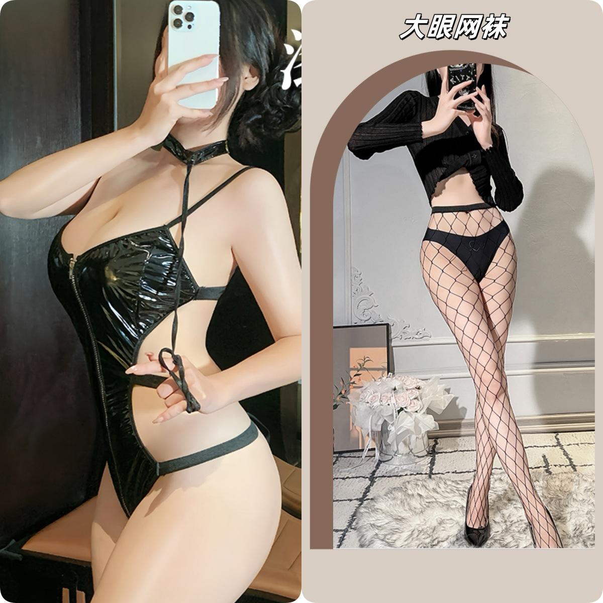 ถุงน่องตาข่ายตาโตสีดำ + ดำ