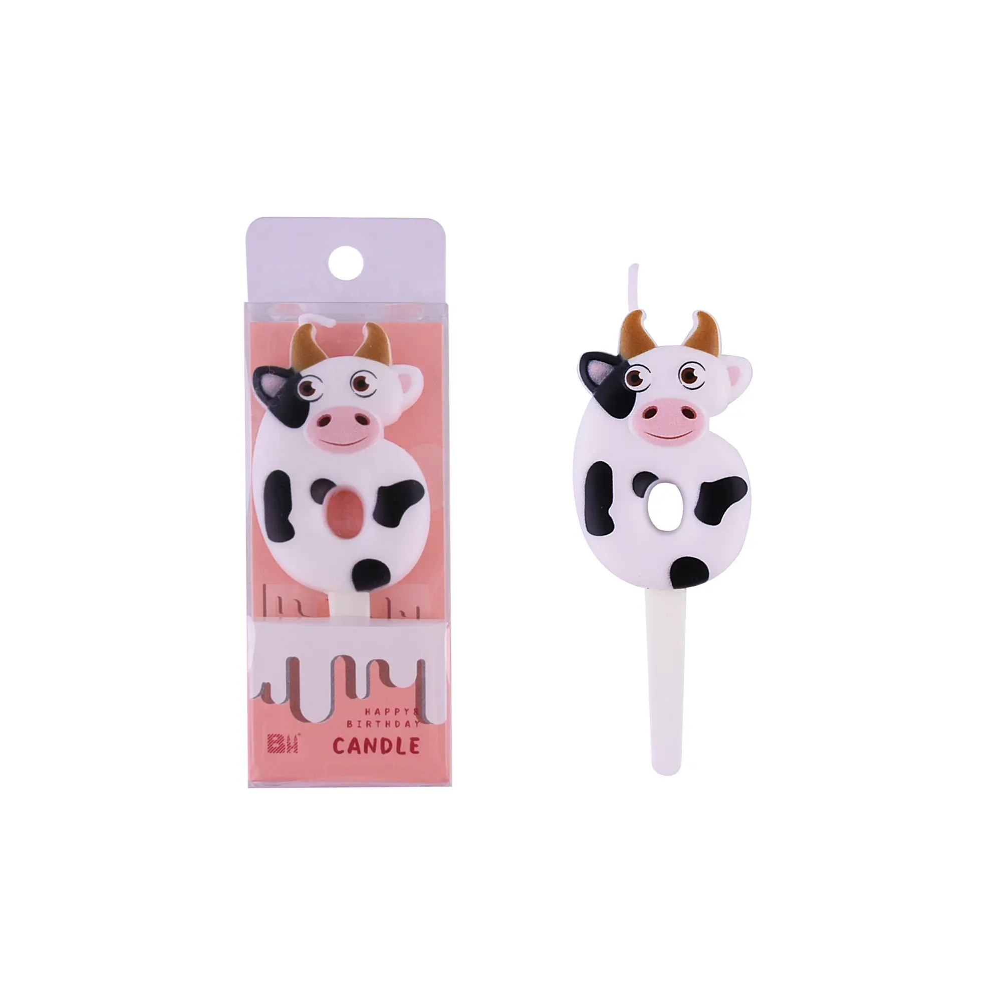 Yeni tasarım süt inek 3D şekli 0-9 sayı mumlar doğum günü parti için