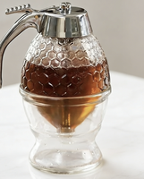 Distributeur de miel en verre moderne de 200 ml avec support pour les fêtes – Pot à miel transparent