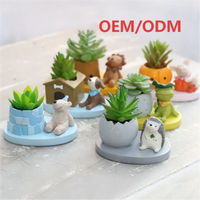 ROOGO Pot de fleurs miniature en résine créative, motif animaux de dessin animé, avec trou de drainage personnalisé, fait main
