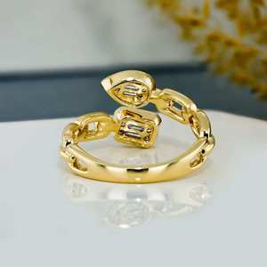 แหวนเพชรแท้ Toi Et Moi 0.22 กะรัต ชุบทองคำขาวโรเดียม ดีไซน์ Cuban Link Bypass Band - Product Image 5