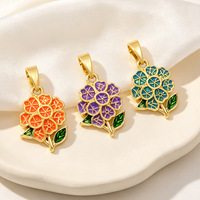 Pendentif en cuivre micro-incrusté de camélia rose, style goutte d'huile, pour la vente en gros, accessoires de bijoux faits main DIY