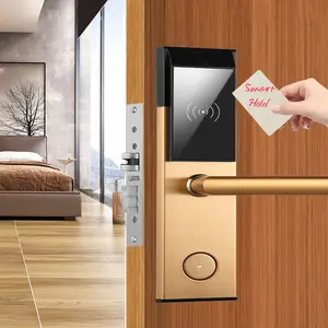 نظام قفل أبواب غرف فنادق RFID ذكي ذهبي اللون يعمل ببطاقة الرقاقة