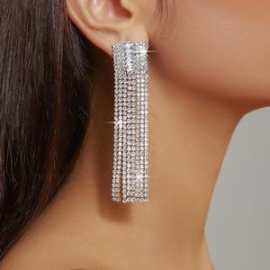 European American Fashion Drop Earrings Exaggerated Claw Chain Naked Diamond Zircon Long Tassel Full Diamonds <b>Dress</b> Temperament - Product Image 4