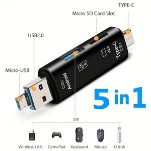 5 in 1 Multifunction <b>Usb</b> 2.0 Type C/<b>Usb</b> /<b>Micro</b> <b>Usb</b>/Tf/SD Memory Card Reader OTG <b>Adapter</b> Mobile Phone Accessories - Product Image 3