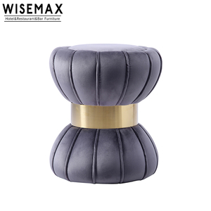 WISEMAX FURNITURE Tabouret moderne rond en velours bleu avec accessoires dorés <span class=keywords><strong>Pouf</strong></span> en tissu pour salon pour appartement - Product Image 4