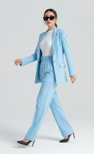 Conjunto de Traje Azul Cielo para Mujer, Blazer Elegante y Pantalones de Cintura Alta, Ropa de Oficina, Traje Formal para Fiesta, Corte Entallado Chic - Product Image 3