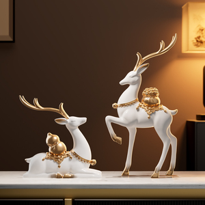 Lucky Deer Figurine Gold Resin Fortune Deer Statue Home Decor Living Room Entryway Housewarming Gift - Product Image 4