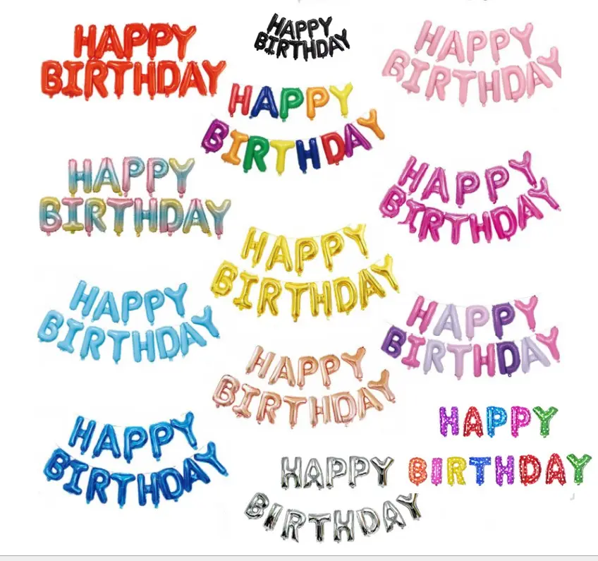 Cartel de Feliz Cumpleaños de 16 pulgadas, juego de globos de aluminio con cadena y pajita, decoración de fiesta de cumpleaños, proveedor de artículos