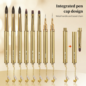 Ensemble de pinceaux de nail art en nylon avec manche métallique dégradé de luxe, pinceaux ovales dentelés et carrés pour la conception de gels UV - Product Image 1