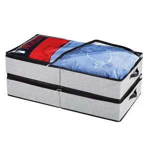 High Quality Linen Fabric Clothes Storage Bags Set Collapsible Large Under Bed Home Storage Box