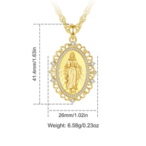 Venta al por mayor: Collar con colgante de la Medalla Milagrosa chapado en oro de 24K, Virgen María, con piedra de circonita cúbica, el mejor regalo para el Día de la <span class=keywords><strong>Madre</strong></span>. - Product Image 2