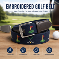 Ceinture de golf brodée marine pour hommes, en toile, avec logo personnalisé, marque privée, fournisseur en gros pour magasins professionnels
