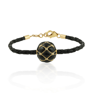 Braided <b>Leather</b> <b>Bracelet</b> with Diamond and Lattice-Carved Onyx Bead - Product Image 3