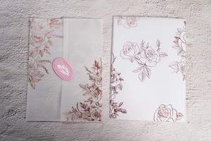 Patrón de lámina de oro rosa personalizado Papel vitela doblado Tarjeta de invitación de boda Chaquetas Envoltura para 5x7 Invitaciones Fiesta de quinceañera - Product Image 2