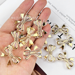 Transparent Champagne Gold Stamped Bow Acrylic DIY Phone Case Decoration 22x28mm Resin Scattered <b>Beads</b> - Product Image 1