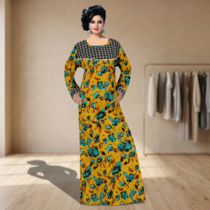 Free <b>Size</b> Moroccan Style Cotton <b>Kaftan</b> Maxi Dress Breathable Lace Front Button Wide Long Bell Sleeves Printed <b>Plus</b> <b>Size</b> - Product Image 2