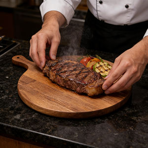 Planche à découper ronde en <span class=keywords><strong>bois</strong></span> d'acacia, planche de service en <span class=keywords><strong>bois</strong></span> écologique pour steak, pizza, fromage, préparation des aliments en cuisine - Product Image 3