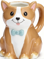 Mug en céramique 3D mignon en forme de Corgi, adorable tasse à café en forme de chien avec nœud papillon bleu
