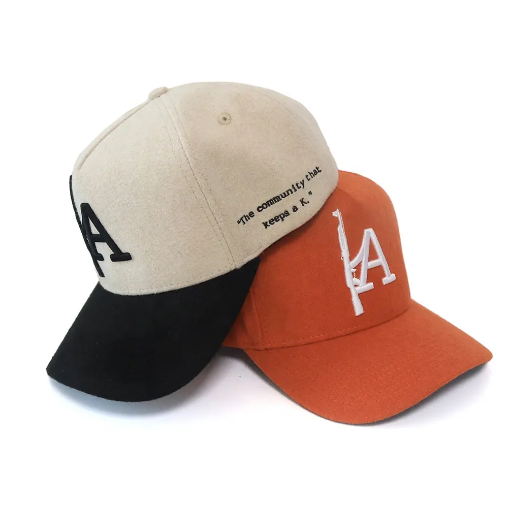 Hats Hat Caps Hot Sell Wholesale Good Quality Small MOQ Melton Wool Fabric 5 Panel A Frame Caps Unisex Men Hats Cap