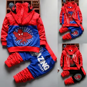 De gros veste enfant spiderman-Ensemble 3 pièces pour bébé garçon, veste en coton à imprimé Spiderman + T-Shirt + pantalon, vêtements pour enfant, tenue pour nouveau-né, style dessin animé
