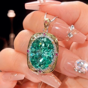Wholesale Eco-friendly Copper Gold Plated 15*20/10*12mm Paraiba Green Zircon Necklace <b>Earrings</b> <b>Set</b> for Everyday Wear - Product Image 4