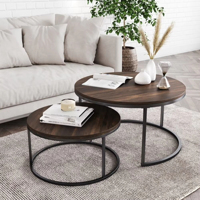 Table basse ronde couleur noyer, table d'appoint moderne de haute qualité pour salon, ensemble de table à thé en bois