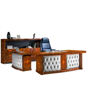 Роскошный классический изогнутый офисный стол и стул для дома и офиса, стол из искусственной кожи руководителя