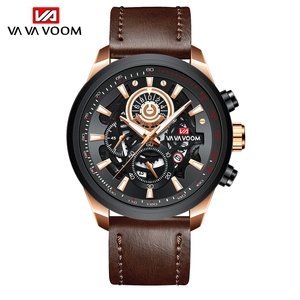 Montre chronographe pour homme, boîtier en or rose, bracelet en acier noir, montre squelette avec date pour messieurs - Product Image 6