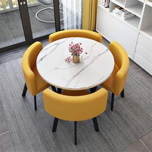 Ensemble de table à manger ronde de bonne qualité, petit ensemble de table à manger, salon moderne, 4 places, meubles de maison, métal, fer, marbre, 50 pièces - Product Image 5