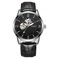 Montre mécanique automatique squelette de luxe pour homme Gucamel, phase lunaire, étanche, montre-bracelet de travail, bracelet en cuir, cadeau de Noël