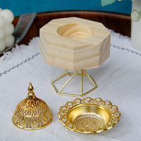 Brûleur d'encens en bois octogonal miniature de style minimaliste, Bukhoor Mabkhara avec support et couvercle en forme de mini-dôme de mosquée
