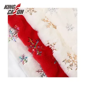 KINGCASON 100% Polyester Bunte Bronzing Schneeflocke Stickerei Weihnachts stil Kaninchen Kunst pelz für Tasche Jacke Futter