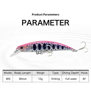 Leurre de pêche en gros 12g 80mm coulant méné leurre dur appât Isca artificiel Wobbler basse appâts de pêche 80S - Product Image 3