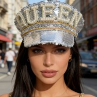 Chapeaux de fête de luxe pour femmes, style chapeau de capitaine, avec garniture dorée, perles, paillettes argentées et strass, personnalisables, MOQ 3, pour Burning Man, vente en gros