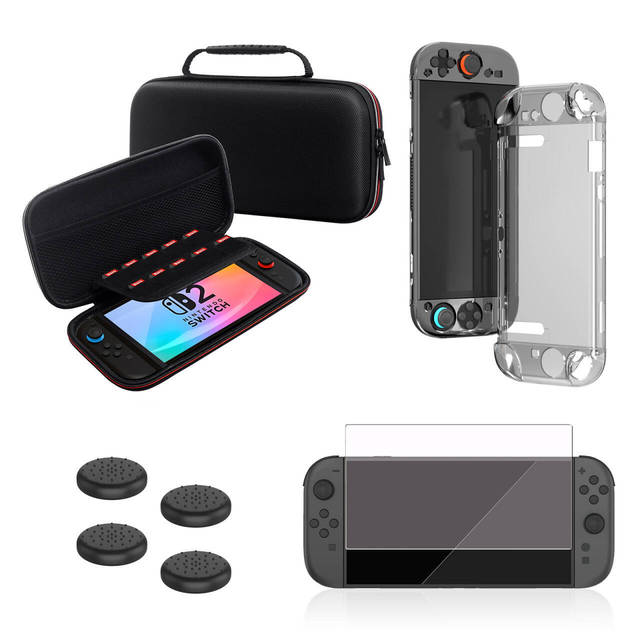 Host Protective Set for Nintendo Switch 2 with Tempered Glass Screen Protector Protective Case and Thumb Grip Caps